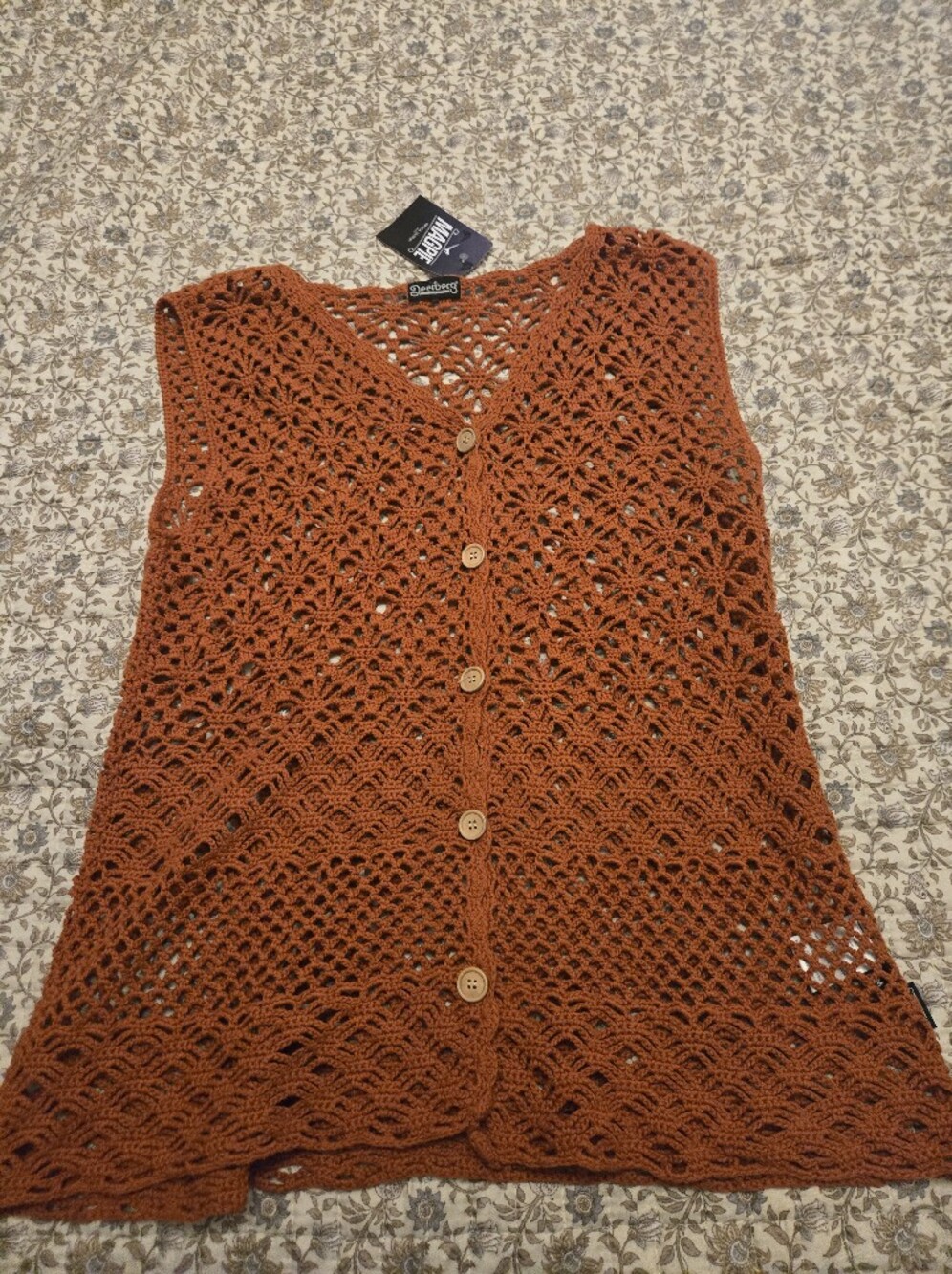 Vintage deerberg Rust Orange Brown Women's Crochet Button Vest